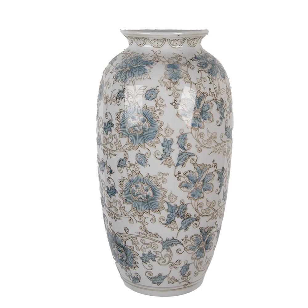 Vase 19x10x38 cm Weiß-Blau Keramik von Clayre & Eef.