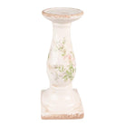 Kandelaar 30 cm Roze Beige Keramiek Bloemen Kaarsenstandaard by Clayre & Eef.
