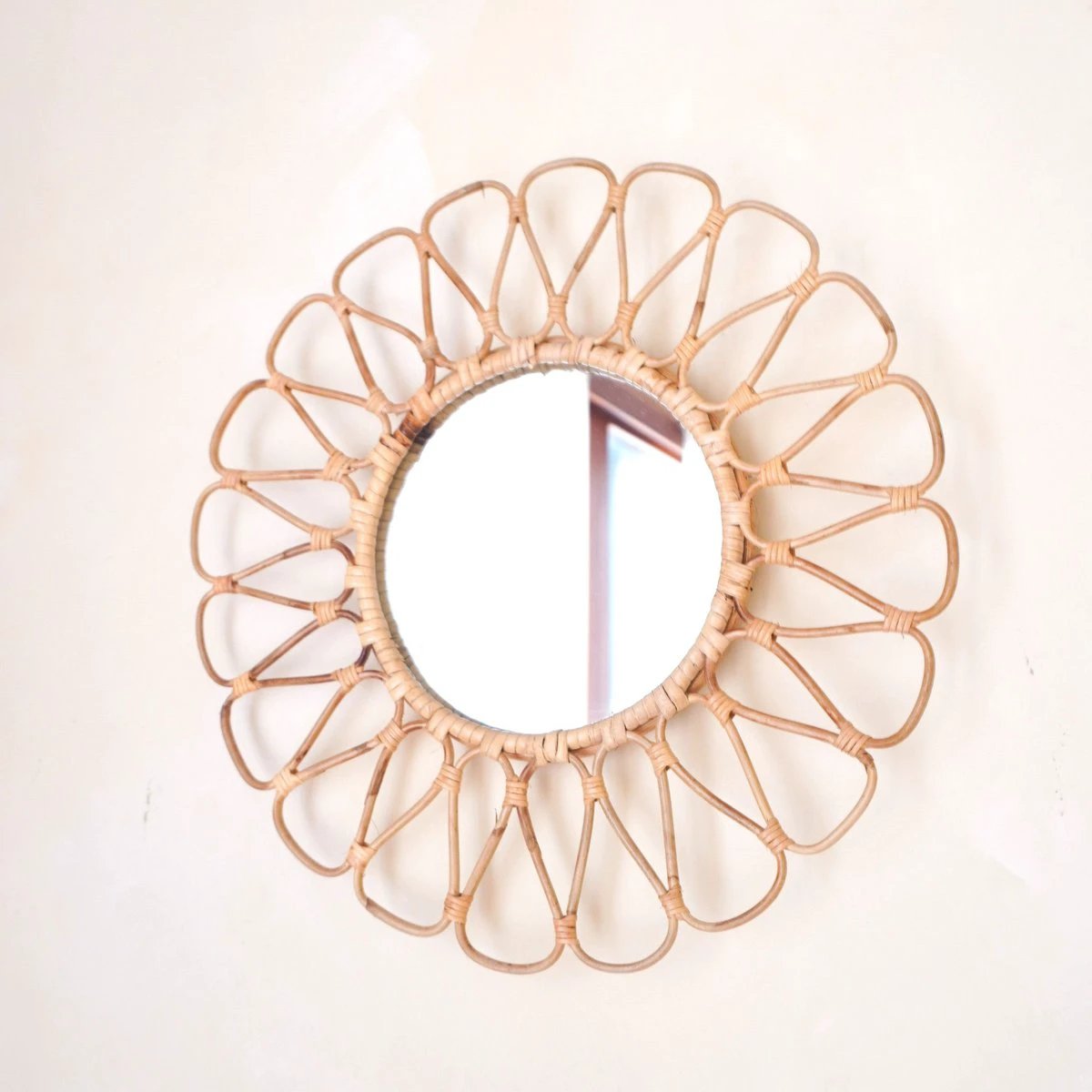 Small Rattan Mirror 38 cm Handmade Boho Wall Mirror DANAU Wall Decoration Round Mirror Decorative Mirror by Soeji