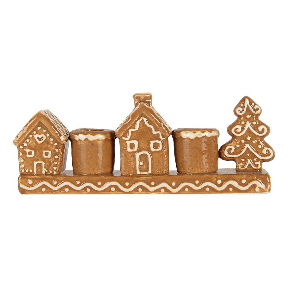 Candlestick House 21x4x8 cm Brown Ceramic by Clayre & Eef.