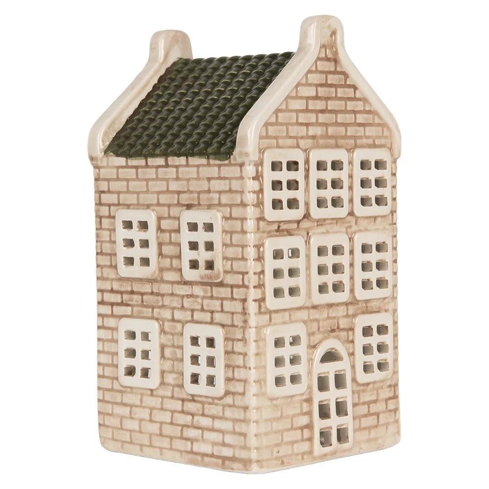 Tea light holder House 9x10x19 cm Beige Ceramic by Clayre & Eef.