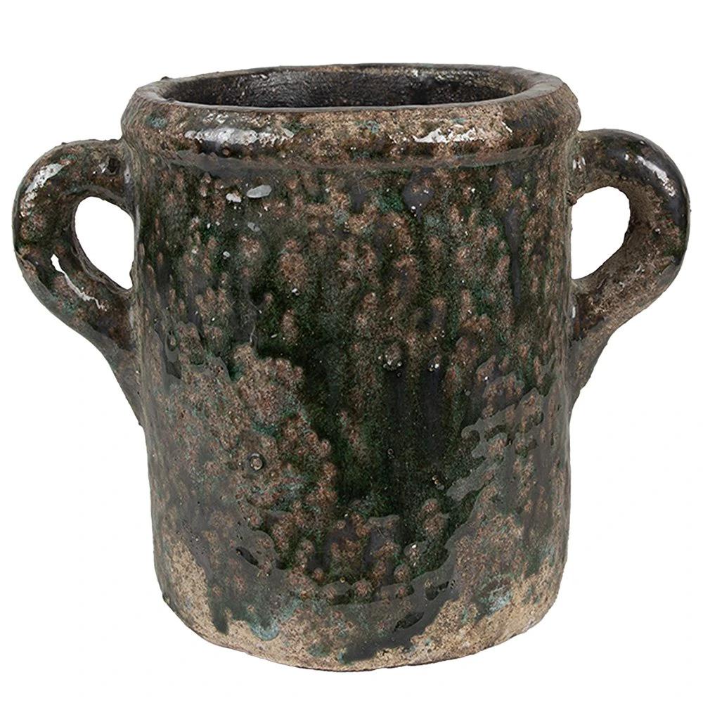 Blumentopf 21x14x16 cm grüne Terrakotta von Clayre & Eef.