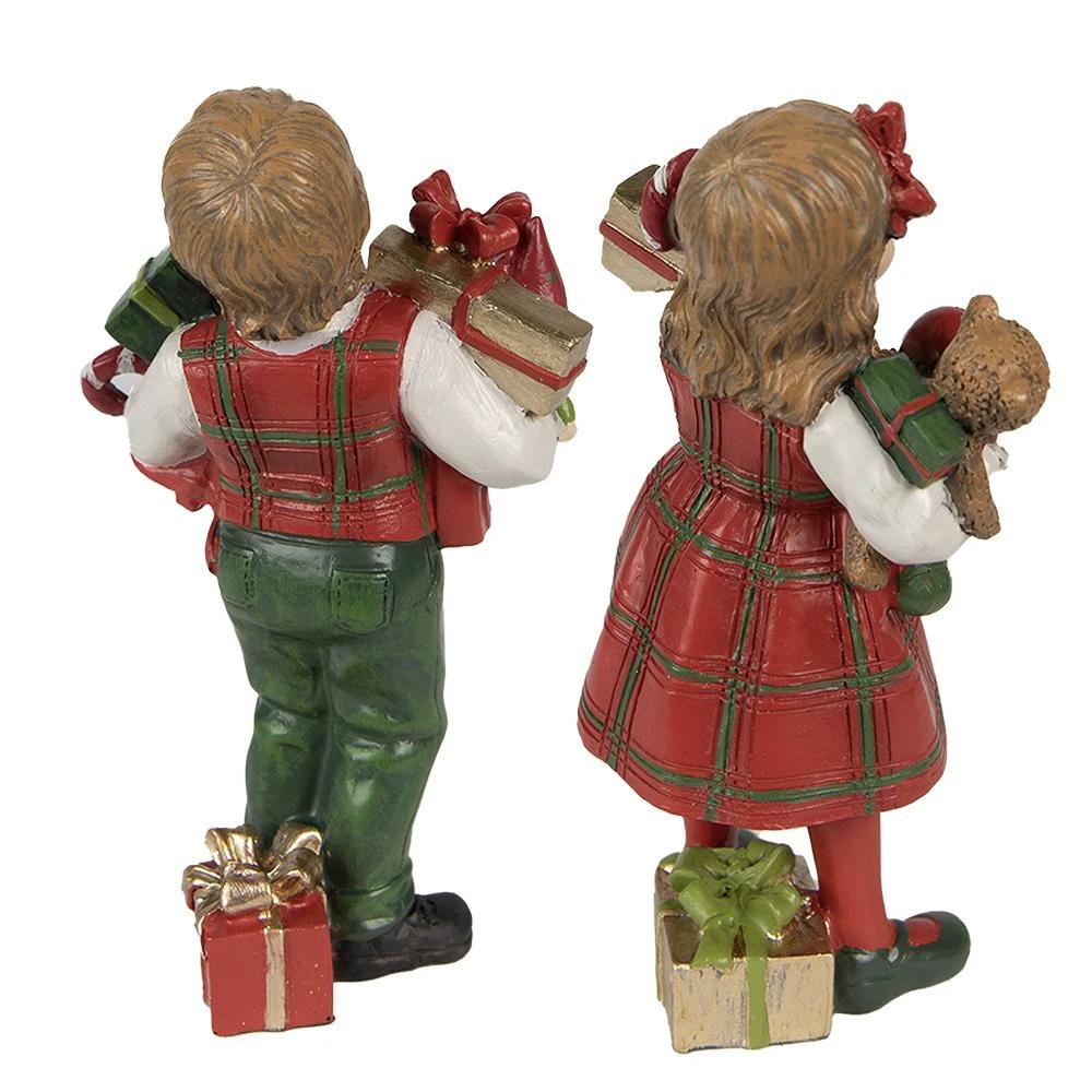 Decoration Statue Children set of 2 / 13 cm Red Green Polyresin Christmas decoration by Clayre & Eef.