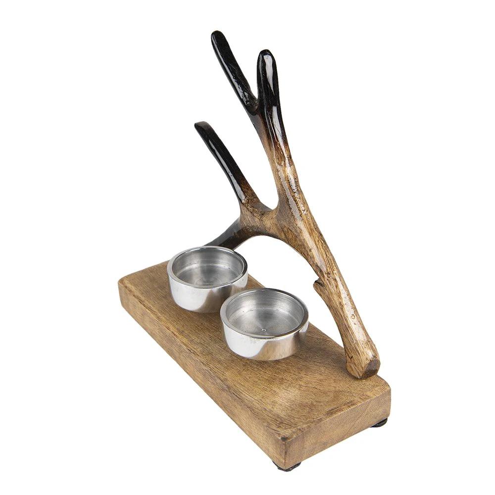 Tealight holder 17 cm brown wood antlers Tea light holder by Clayre & Eef.