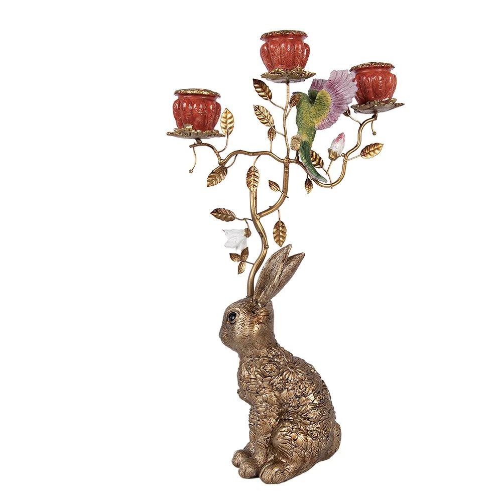 Candlestick Rabbit 24x10x47 cm Gold-colored Plastic by Clayre & Eef.