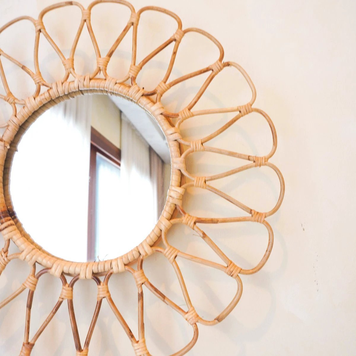 Small Rattan Mirror 38 cm Handmade Boho Wall Mirror DANAU Wall Decoration Round Mirror Decorative Mirror by Soeji