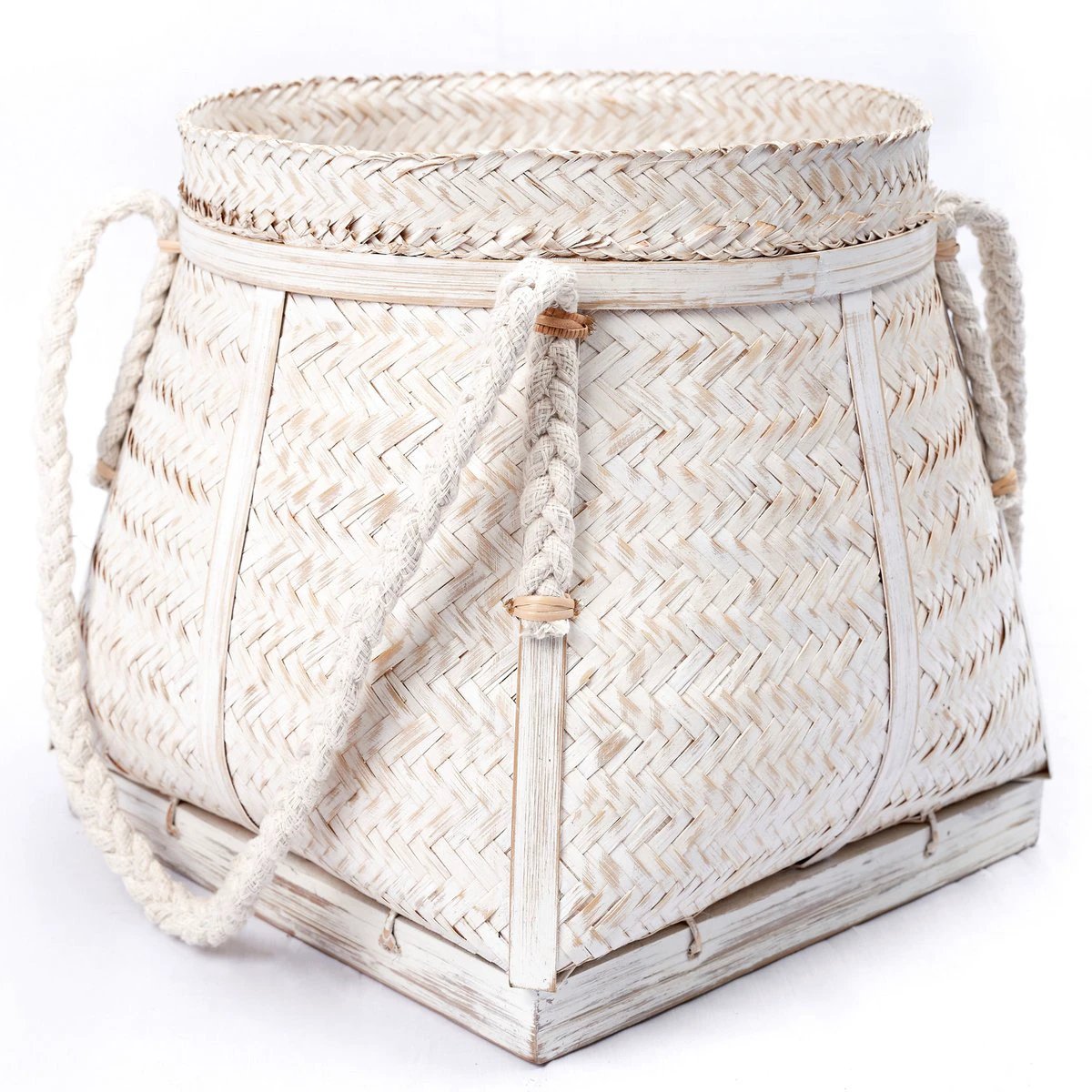 White Basket BIKU | Plant Basket | Laundry Basket | Large Boho Storage Basket Round Made of Bamboo by Soeji