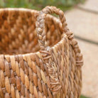 Large Laundry Basket Storage Basket Decorative Basket Round Basket Hamper WAYAG from Woven Water Hyacinth with Beige & Brown Zig Zag Pattern by Soeji