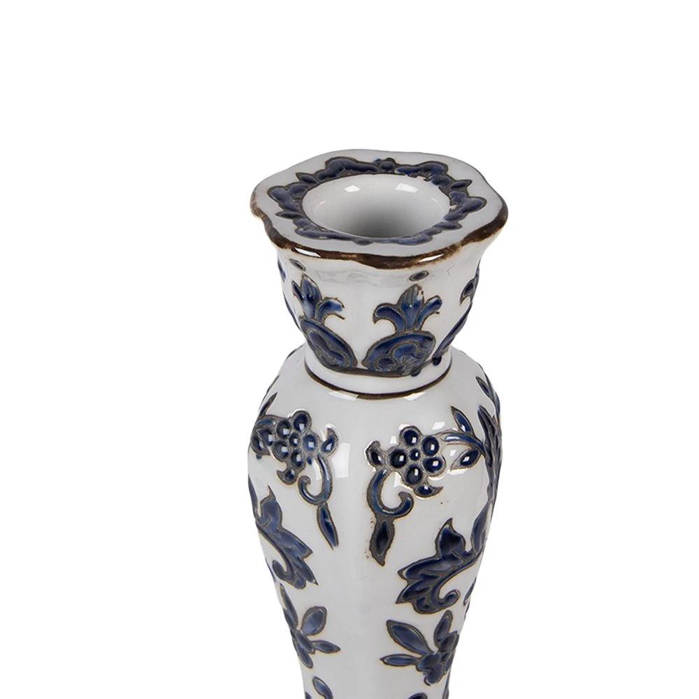 Candlestick Ø 11x21 cm White Blue Porcelain by Clayre & Eef.
