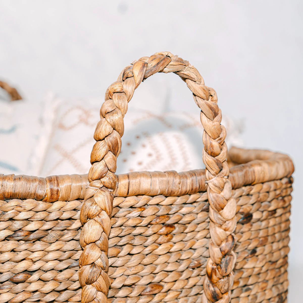Extra Large Laundry Basket – Square Boho Hamper – Woven Decorative Basket – Storage Basket Made of Natural Water Hyacinth (2 sizes) MENTARI by Soeji