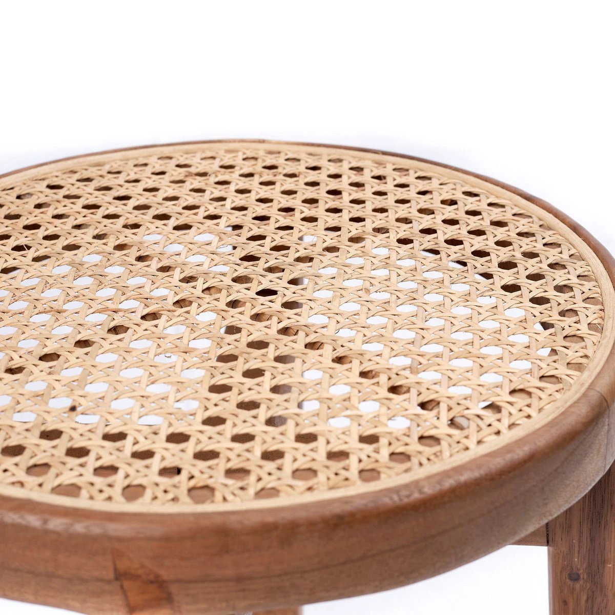 Wooden Stool CARAMIN made of Trembesi with a Seating Surface from Woven Rattan by Soeji