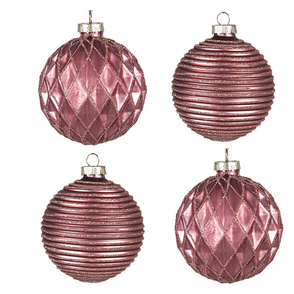 Christmas bauble set of 4 Ø 8 cm red glass Christmas decoration by Clayre & Eef.