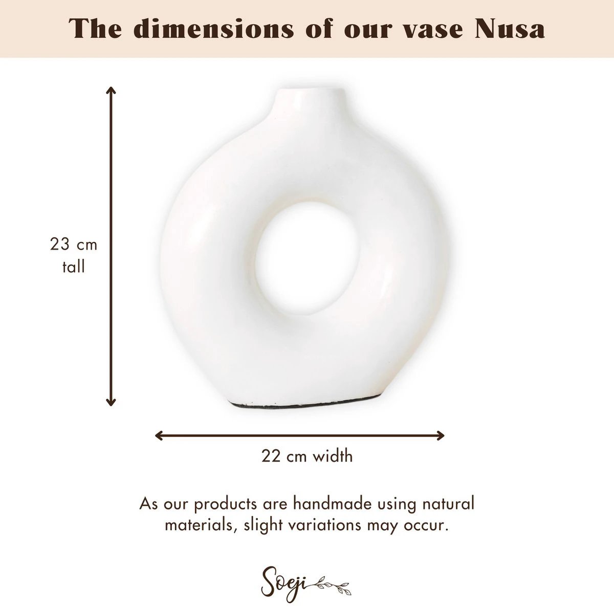 Ring-shaped Vase White – Clay Vase Handmade – Small Boho Vase – Vase for Dried Flowers – Decorative Vase for Windowsill, Shelf or Table NUSA by Soeji