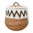 Laundry Basket with Lid – Boho Laundry Hamper Round – Large Boho Basket – Woven Basket with Cotton Pattern PALEM (3 sizes Ø33/43/55cm) by Soeji