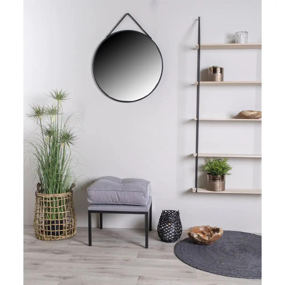Trapani Mirror - Black, Steel, Artificial Leather, Ø38cm by EMIRELLE