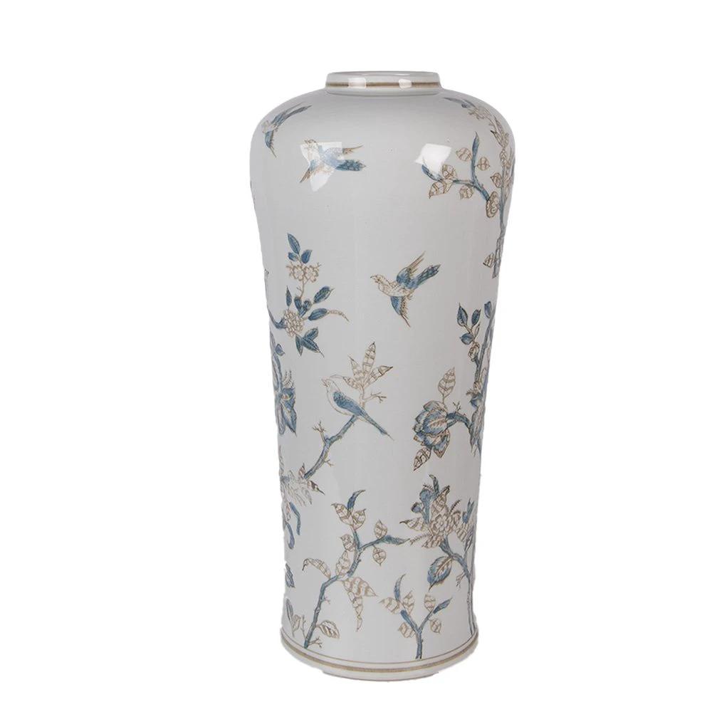 Vase Ø 17x39 cm Weiß-Blau Keramik von Clayre & Eef.
