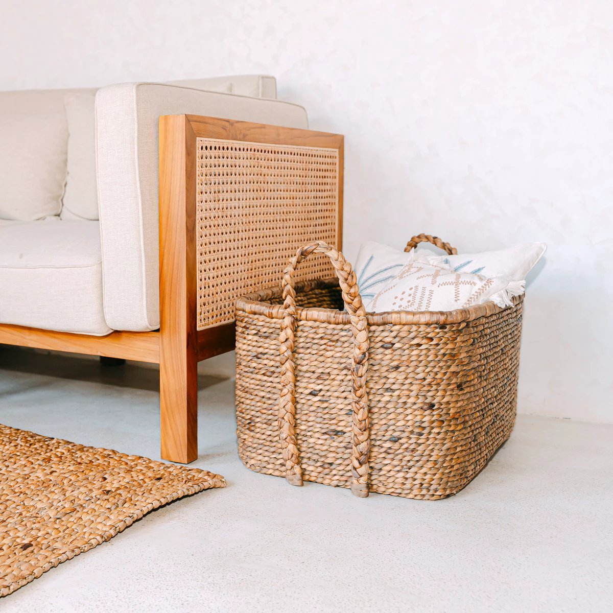 Extra Large Laundry Basket – Square Boho Hamper – Woven Decorative Basket – Storage Basket Made of Natural Water Hyacinth (2 sizes) MENTARI by Soeji