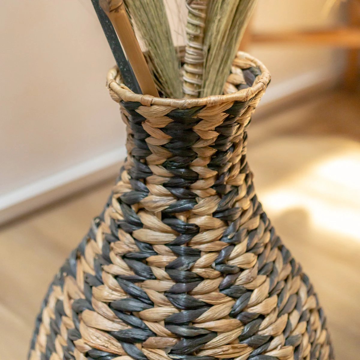 Woven Boho Vase DAYANA black made from Water Hyacinth by Soeji
