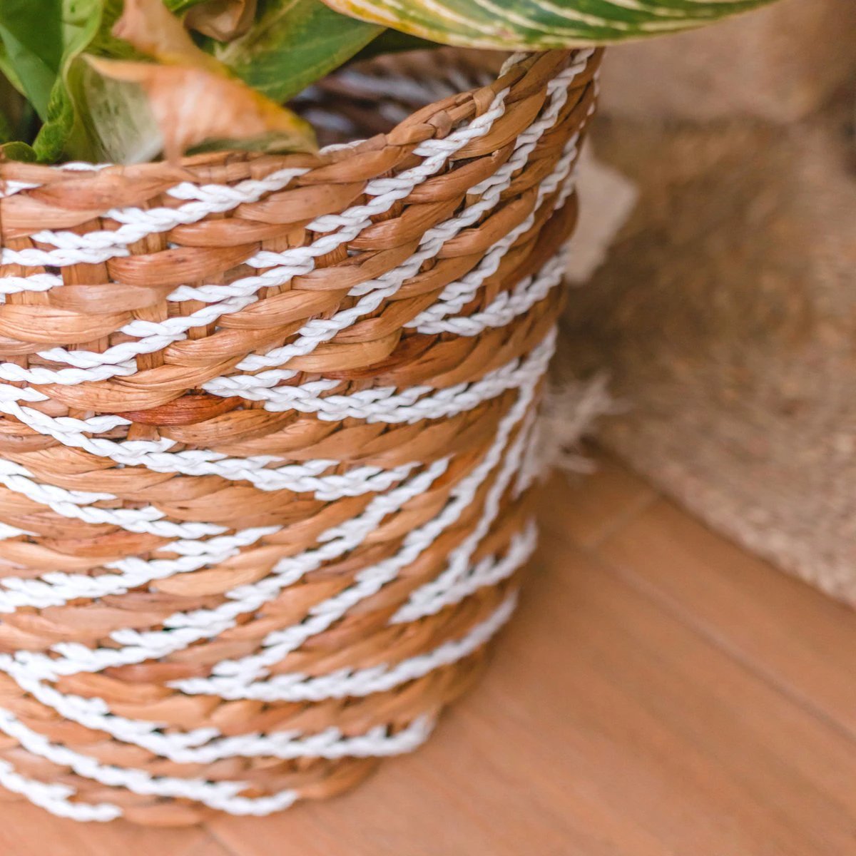 Round Woven Basket with Striped Pattern YALIMO made from Water Hyacinth (3 sizes) by Soeji