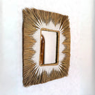 Seagrass Wall Mirror – Rectangular Boho Hanging Mirror – Fringe Wall Mirror with White Cotton Pattern 60x50 cm KIRANA by Soeji