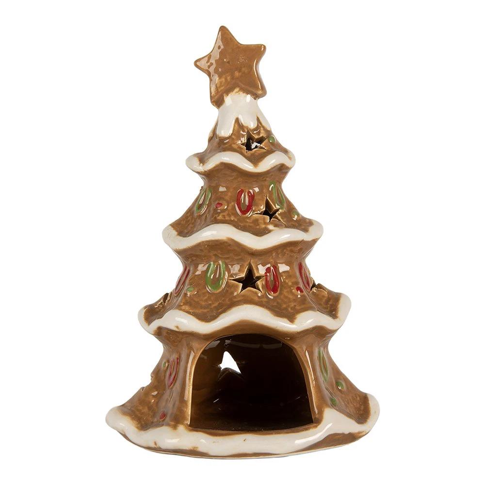 Tea light holder Christmas tree 11x8x17 cm Brown Ceramic by Clayre & Eef.