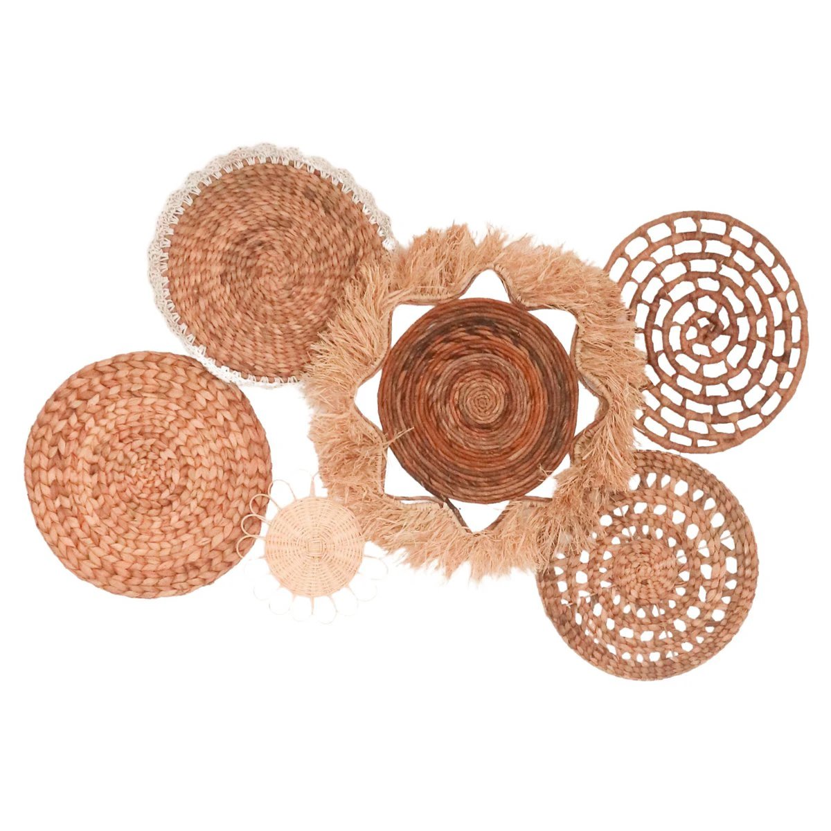 Tropical Wall Decoration Set 6 Mixed Pieces DALUM Boho Decor Handwoven from Natural Materials by Soeji