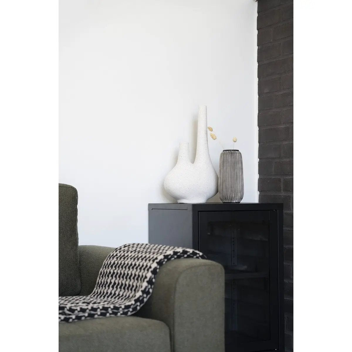 Vase - Limestone, Black/White - Ø9.5x20 cm by EMIRELLE