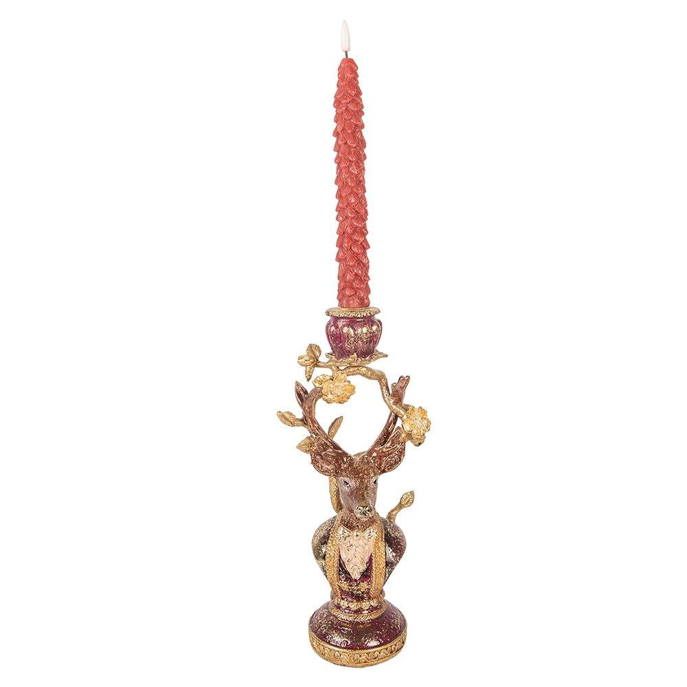 Candlestick Deer 14x11x31 cm Brown Plastic by Clayre & Eef.