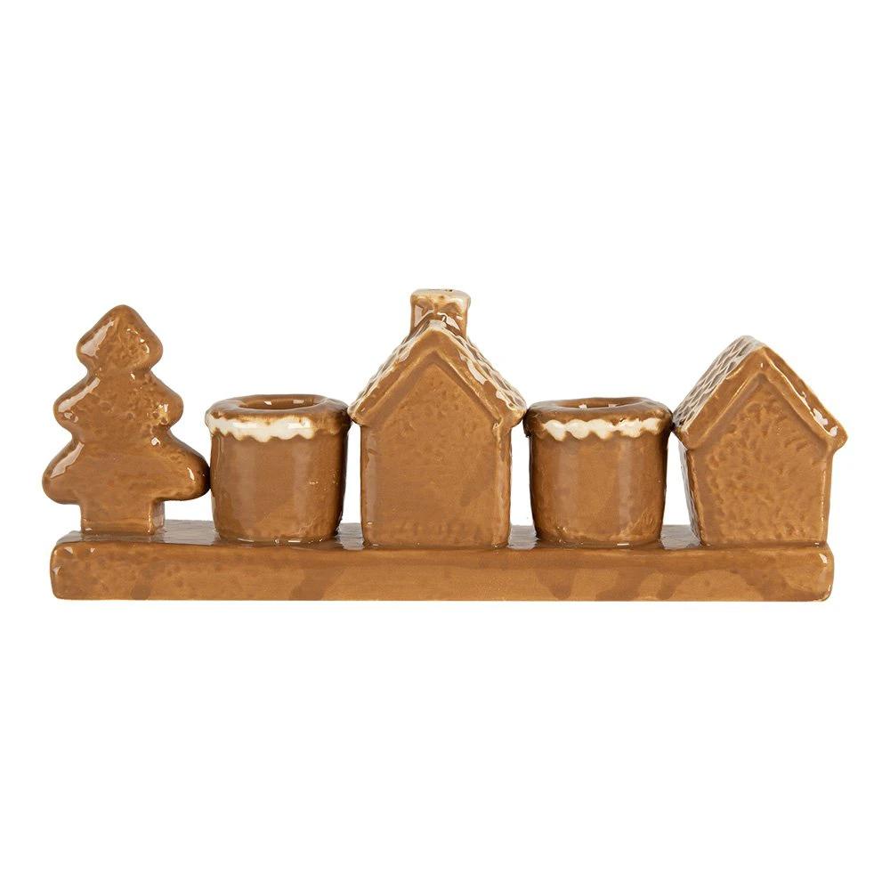 Candlestick House 21x4x8 cm Brown Ceramic by Clayre & Eef.